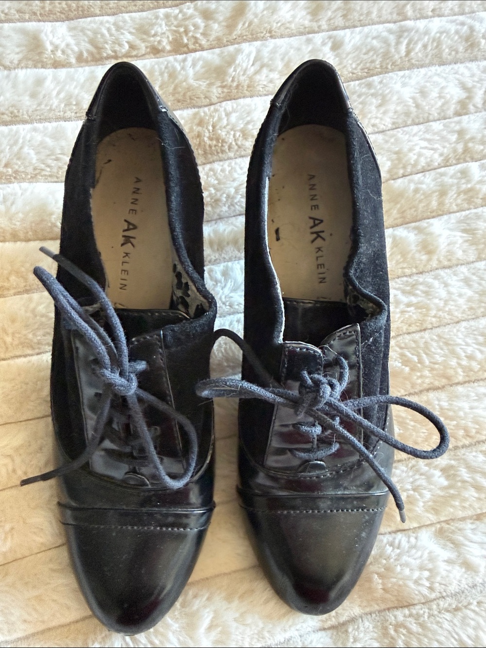 Anne Klein Black Lace-Up Oxford Ankle Boots
